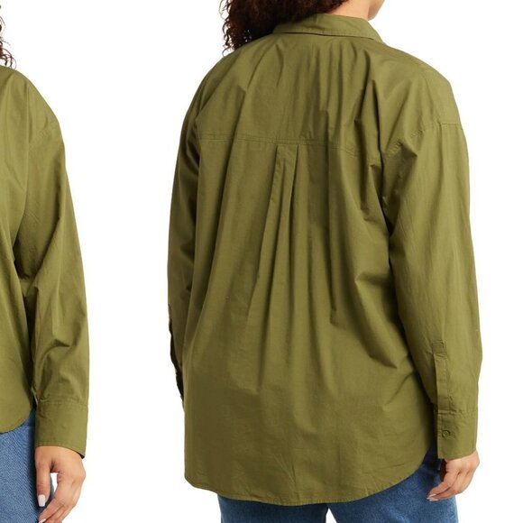 Melrose and Market Collared Poplin Shirt Olive Moss - Picture 2 of 15